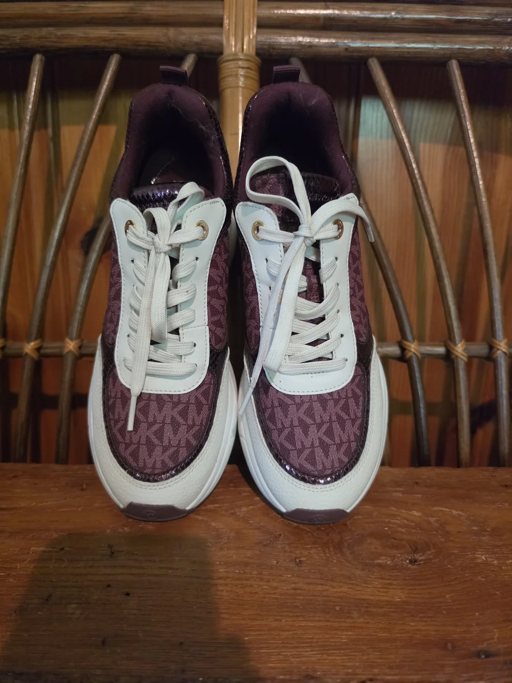Michael Kors MK Logo Burgundy & White Sneakers